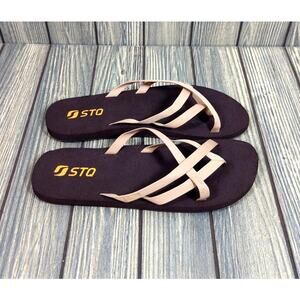 STQ Gear Women‎ Flip Flops Sandals Arch Support Lightweight Thong Size 10 Brown